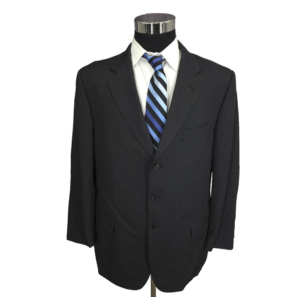 Givenchy Monsieur Blazer Jacket Mens 46R‎ Black Windowpane Sport Coat 3 B Wool